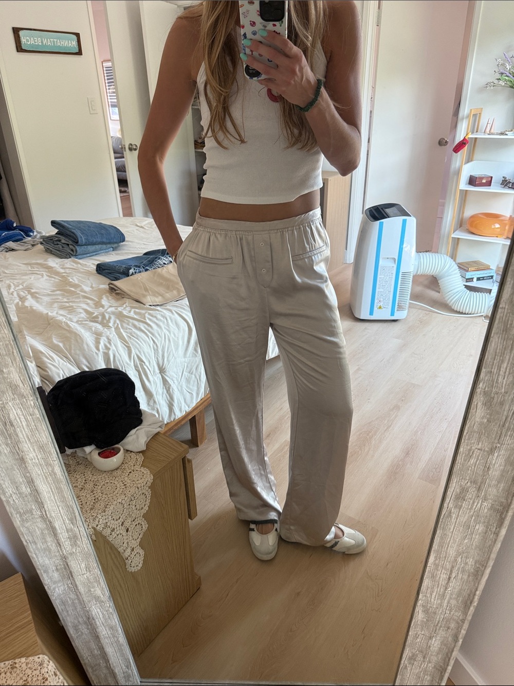 Zara X KAIA Champagne Satin Wide-Leg Pants
